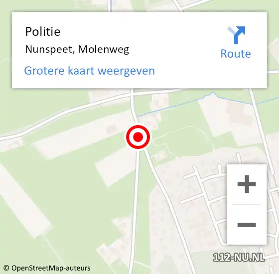 Locatie op kaart van de 112 melding: Politie Nunspeet, Molenweg op 25 februari 2019 15:01