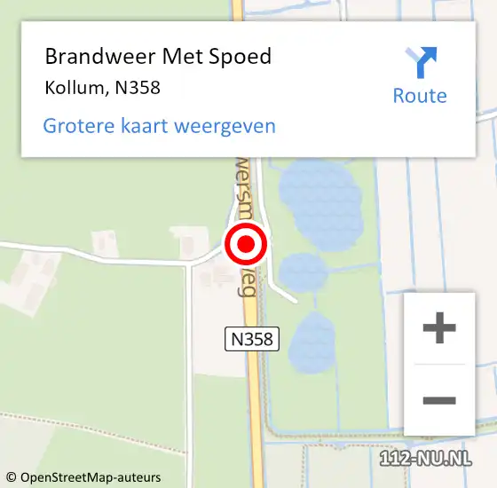 Locatie op kaart van de 112 melding: Brandweer Met Spoed Naar Kollum, N358 op 25 februari 2019 16:21