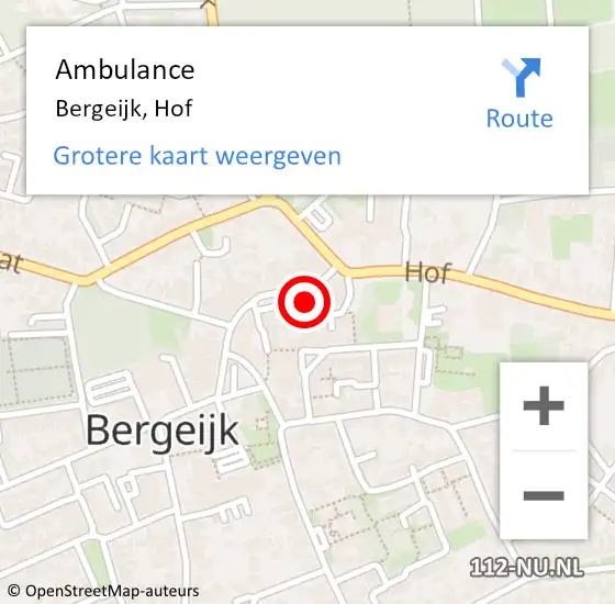 Locatie op kaart van de 112 melding: Ambulance Bergeijk, Hof op 25 februari 2019 18:11