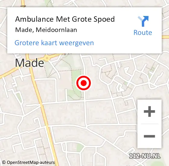 Locatie op kaart van de 112 melding: Ambulance Met Grote Spoed Naar Made, Meidoornlaan op 25 februari 2019 19:53