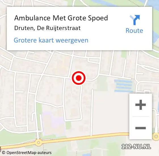 Locatie op kaart van de 112 melding: Ambulance Met Grote Spoed Naar Druten, De Ruijterstraat op 26 februari 2019 04:28