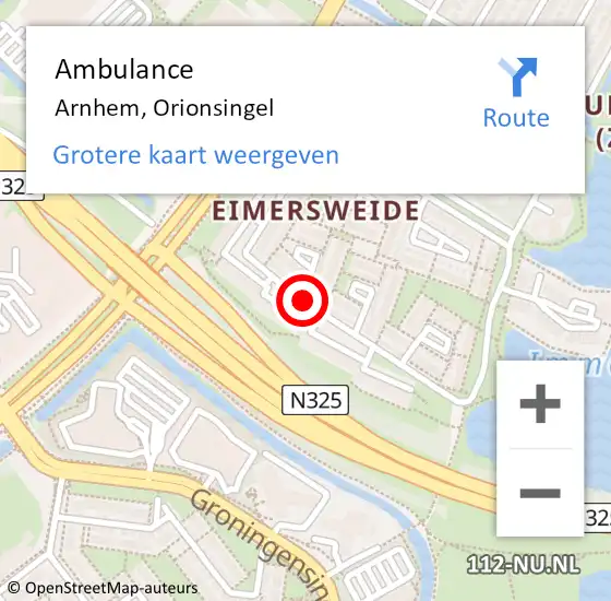Locatie op kaart van de 112 melding: Ambulance Arnhem, Orionsingel op 26 februari 2019 11:41