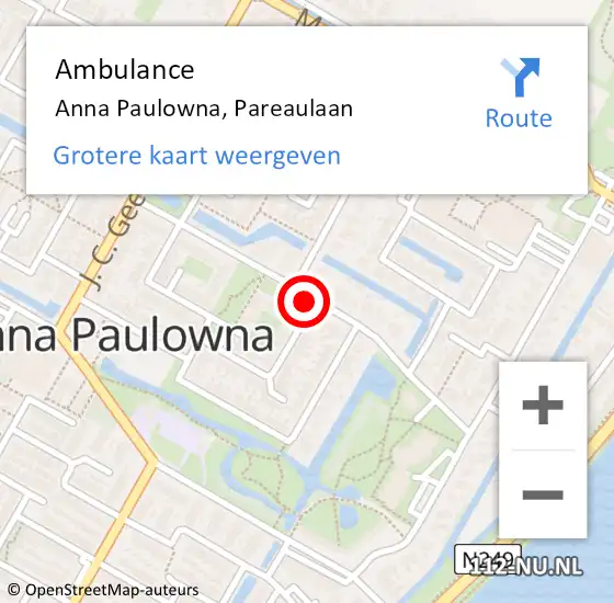 Locatie op kaart van de 112 melding: Ambulance Anna Paulowna, Pareaulaan op 26 februari 2019 13:24
