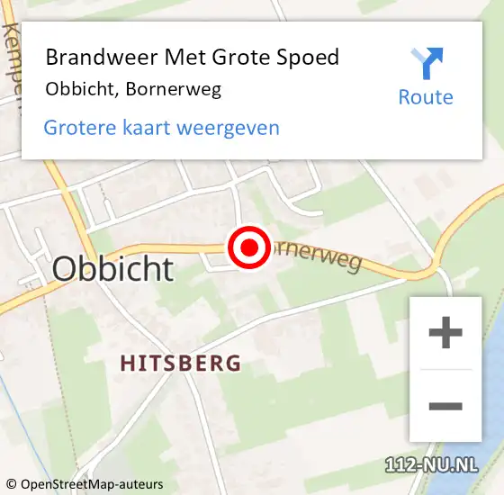 Locatie op kaart van de 112 melding: Brandweer Met Grote Spoed Naar Obbicht, Bornerweg op 26 februari 2019 14:05