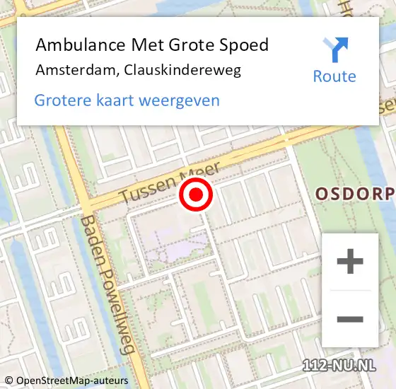 Locatie op kaart van de 112 melding: Ambulance Met Grote Spoed Naar Amsterdam, Clauskindereweg op 26 februari 2019 18:26