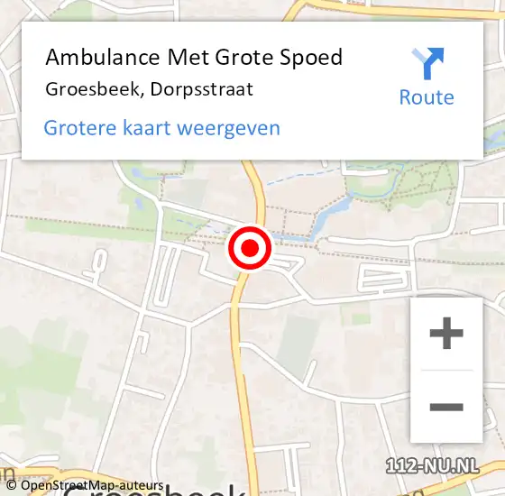 Locatie op kaart van de 112 melding: Ambulance Met Grote Spoed Naar Groesbeek, Dorpsstraat op 27 februari 2019 11:24