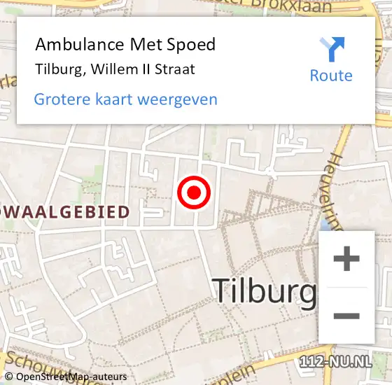 Locatie op kaart van de 112 melding: Ambulance Met Spoed Naar Tilburg, Willem II Straat op 27 februari 2019 12:37