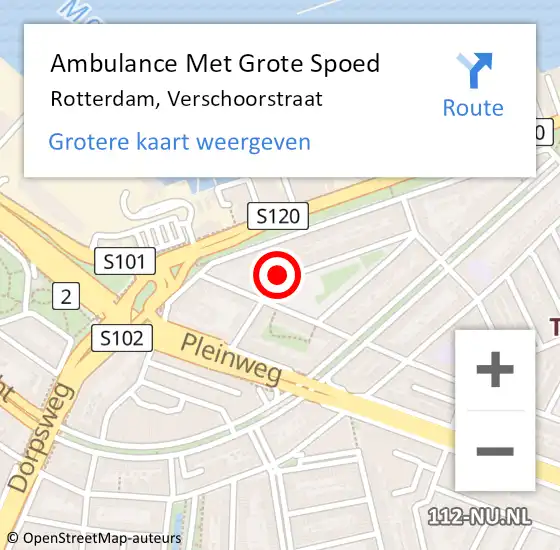 Locatie op kaart van de 112 melding: Ambulance Met Grote Spoed Naar Rotterdam, Verschoorstraat op 27 februari 2019 21:52