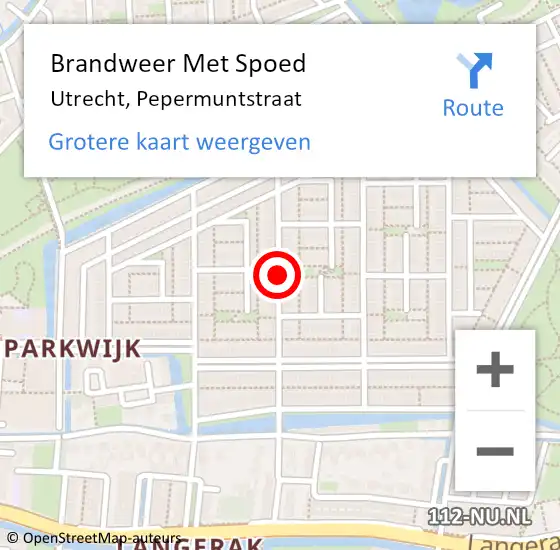 Locatie op kaart van de 112 melding: Brandweer Met Spoed Naar Utrecht, Pepermuntstraat op 28 februari 2019 07:51