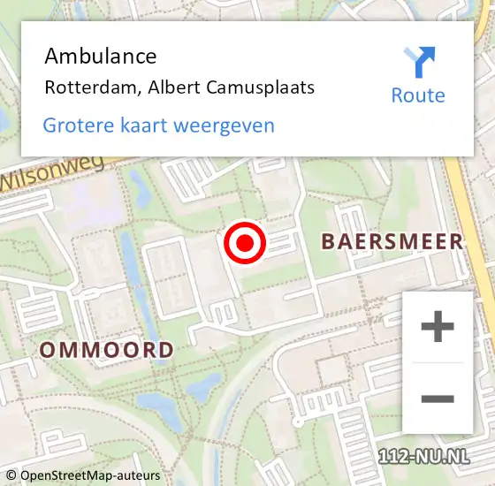 Locatie op kaart van de 112 melding: Ambulance Rotterdam, Albert Camusplaats op 28 februari 2019 16:02