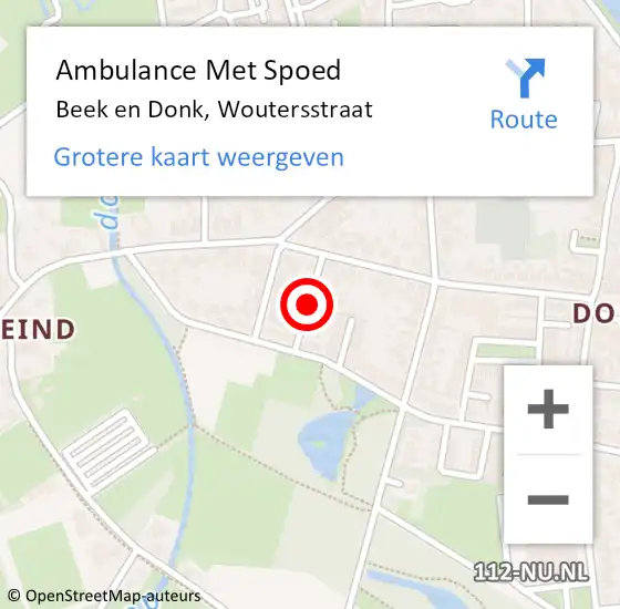 Locatie op kaart van de 112 melding: Ambulance Met Spoed Naar Beek en Donk, Woutersstraat op 1 maart 2019 04:45