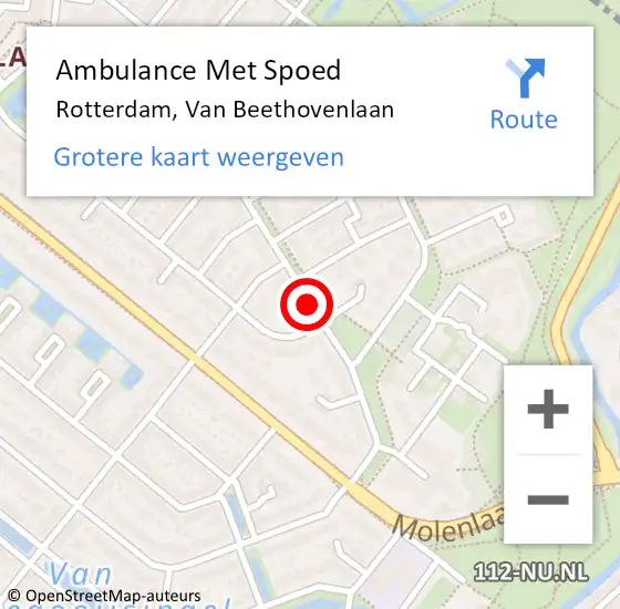 Locatie op kaart van de 112 melding: Ambulance Met Spoed Naar Rotterdam, Van Beethovenlaan op 1 maart 2019 16:09