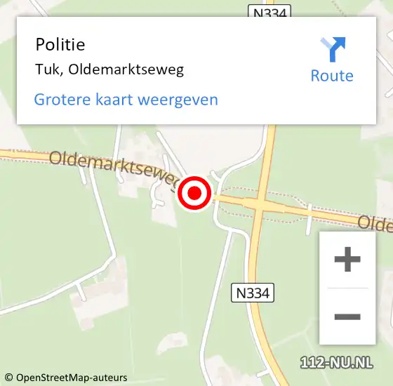 Locatie op kaart van de 112 melding: Politie Tuk, Oldemarktseweg op 1 maart 2019 23:14