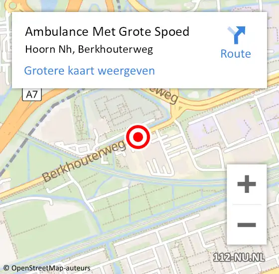 Locatie op kaart van de 112 melding: Ambulance Met Grote Spoed Naar Hoorn Nh, Berkhouterweg op 2 maart 2019 04:45