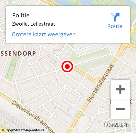 Locatie op kaart van de 112 melding: Politie Zwolle, Leliestraat op 2 maart 2019 07:28