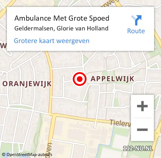 Locatie op kaart van de 112 melding: Ambulance Met Grote Spoed Naar Geldermalsen, Glorie van Holland op 2 maart 2019 15:02