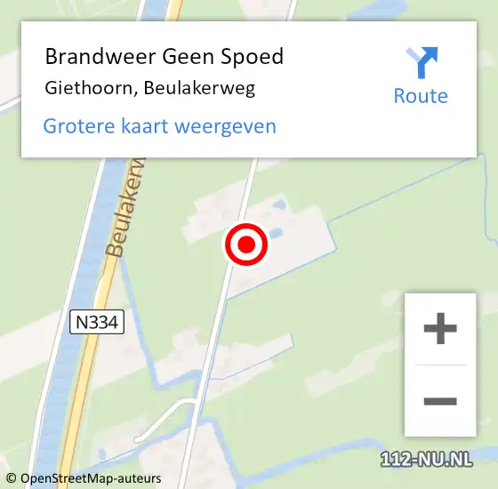 Locatie op kaart van de 112 melding: Brandweer Geen Spoed Naar Giethoorn, Beulakerweg op 2 maart 2019 15:07