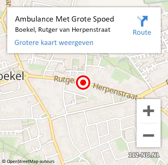 Locatie op kaart van de 112 melding: Ambulance Met Grote Spoed Naar Boekel, Rutger van Herpenstraat op 3 maart 2019 02:19