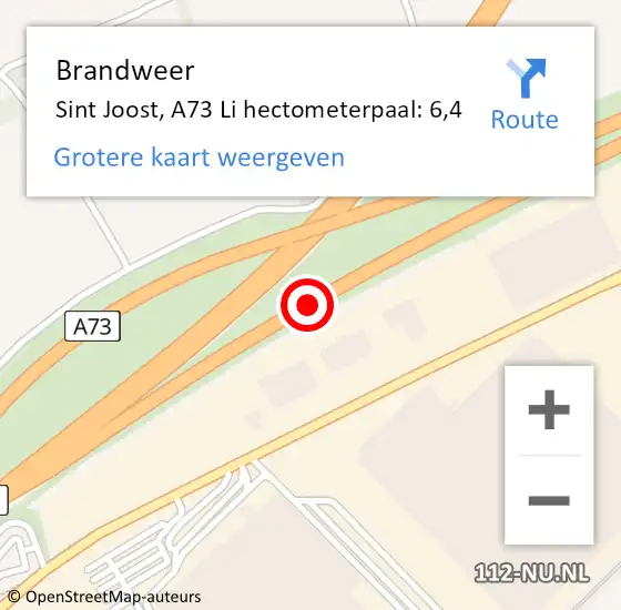 Locatie op kaart van de 112 melding: Brandweer Sint Joost, A73 Li hectometerpaal: 6,4 op 3 maart 2019 02:36