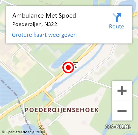 Locatie op kaart van de 112 melding: Ambulance Met Spoed Naar Poederoijen, N322 op 3 maart 2019 02:51