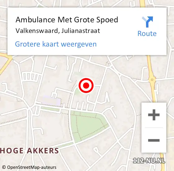 Locatie op kaart van de 112 melding: Ambulance Met Grote Spoed Naar Valkenswaard, Julianastraat op 3 maart 2019 11:29