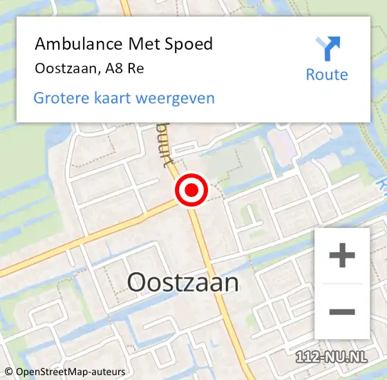 Locatie op kaart van de 112 melding: Ambulance Met Spoed Naar Oostzaan, A8 Li op 3 maart 2019 12:16