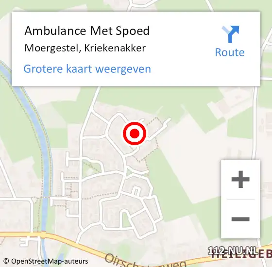 Locatie op kaart van de 112 melding: Ambulance Met Spoed Naar Moergestel, Kriekenakker op 3 maart 2019 21:19