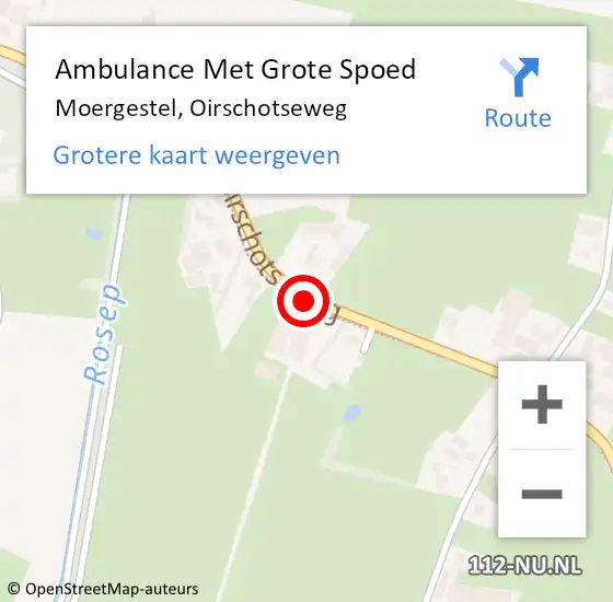 Locatie op kaart van de 112 melding: Ambulance Met Grote Spoed Naar Moergestel, Oirschotseweg op 3 maart 2019 23:21