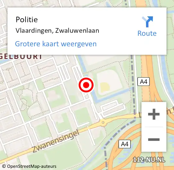 Locatie op kaart van de 112 melding: Politie Vlaardingen, Zwaluwenlaan op 4 maart 2019 00:45