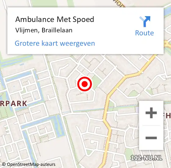 Locatie op kaart van de 112 melding: Ambulance Met Spoed Naar Vlijmen, Braillelaan op 4 maart 2019 11:00