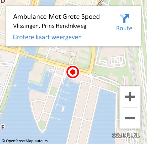 Locatie op kaart van de 112 melding: Ambulance Met Grote Spoed Naar Vlissingen, Prins Hendrikweg op 4 maart 2019 14:09