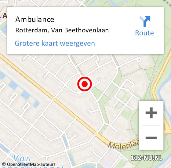 Locatie op kaart van de 112 melding: Ambulance Rotterdam, Van Beethovenlaan op 5 maart 2019 10:55