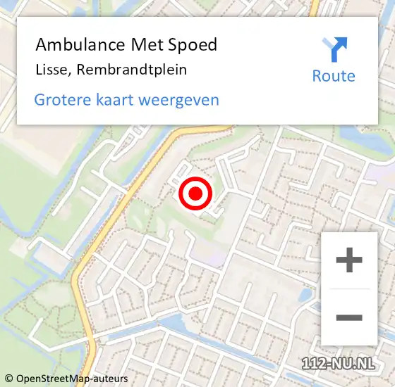 Locatie op kaart van de 112 melding: Ambulance Met Spoed Naar Lisse, Rembrandtplein op 5 maart 2019 20:54