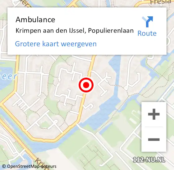 Locatie op kaart van de 112 melding: Ambulance Krimpen aan den IJssel, Populierenlaan op 6 maart 2019 13:35