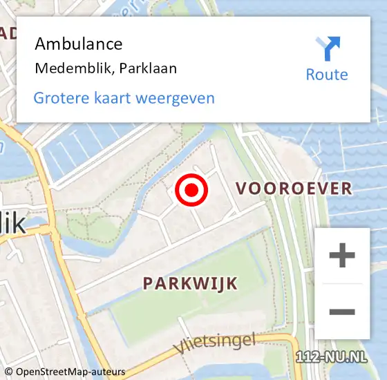 Locatie op kaart van de 112 melding: Ambulance Medemblik, Parklaan op 6 maart 2019 14:32