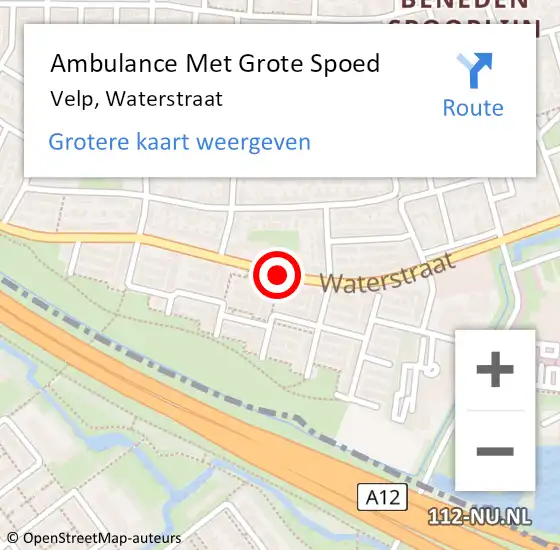 Locatie op kaart van de 112 melding: Ambulance Met Grote Spoed Naar Velp, Waterstraat op 6 maart 2019 16:36