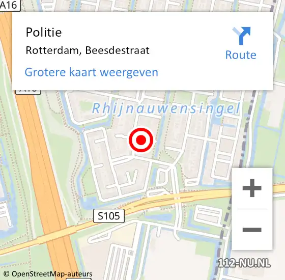 Locatie op kaart van de 112 melding: Politie Rotterdam, Beesdestraat op 7 maart 2019 13:08