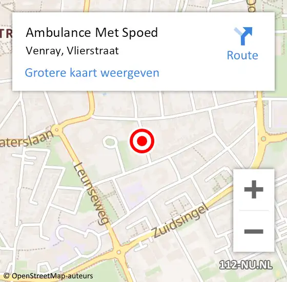 Locatie op kaart van de 112 melding: Ambulance Met Spoed Naar Venray, Vlierstraat op 7 maart 2019 14:22