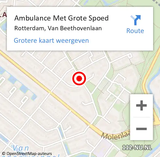 Locatie op kaart van de 112 melding: Ambulance Met Grote Spoed Naar Rotterdam, Van Beethovenlaan op 7 maart 2019 15:34