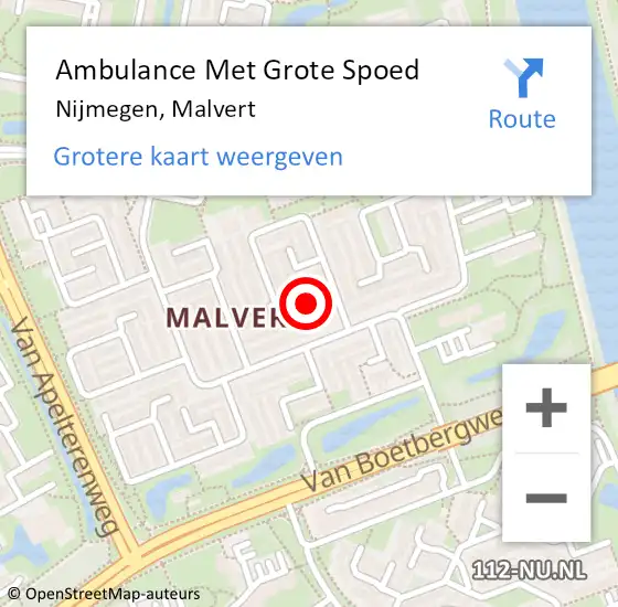 Locatie op kaart van de 112 melding: Ambulance Met Grote Spoed Naar Nijmegen, Malvert op 7 maart 2019 16:15
