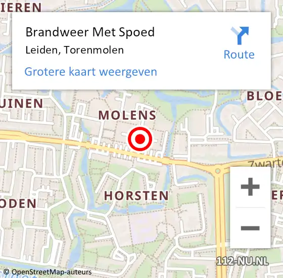 Locatie op kaart van de 112 melding: Brandweer Met Spoed Naar Leiden, Torenmolen op 7 maart 2019 21:21