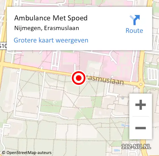Locatie op kaart van de 112 melding: Ambulance Met Spoed Naar Nijmegen, Erasmuslaan op 8 maart 2019 17:46
