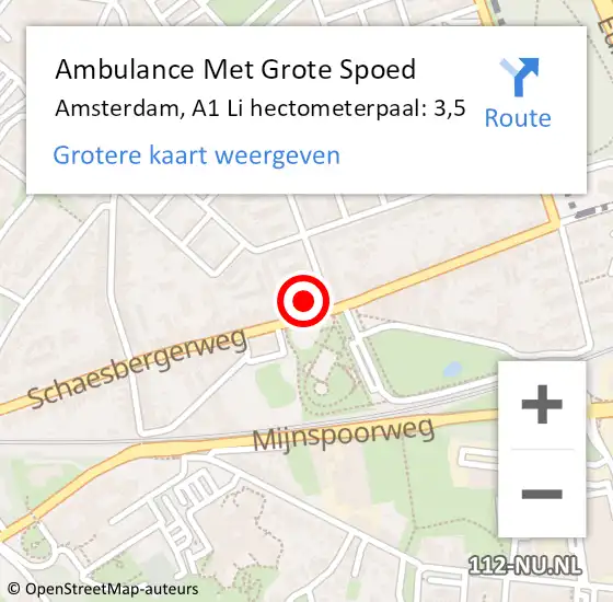 Locatie op kaart van de 112 melding: Ambulance Met Grote Spoed Naar Amsterdam, A1 Li hectometerpaal: 3,4 op 9 maart 2019 12:50