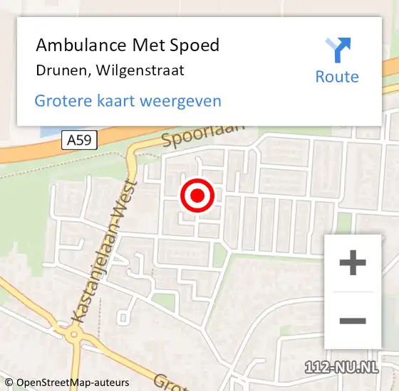 Locatie op kaart van de 112 melding: Ambulance Met Spoed Naar Drunen, Wilgenstraat op 9 maart 2019 13:17