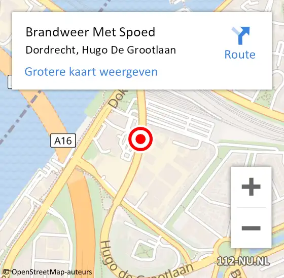 Locatie op kaart van de 112 melding: Brandweer Met Spoed Naar Dordrecht, Hugo De Grootlaan op 9 maart 2019 15:56