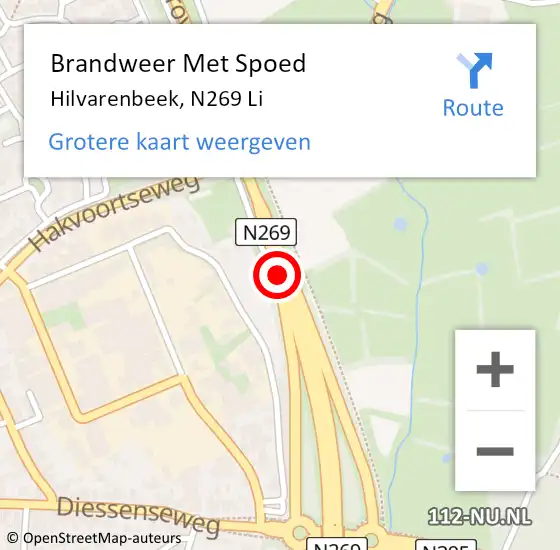 Locatie op kaart van de 112 melding: Brandweer Met Spoed Naar Hilvarenbeek, N269 Li op 9 maart 2019 16:35