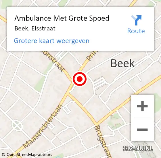 Locatie op kaart van de 112 melding: Ambulance Met Grote Spoed Naar Beek, Elsstraat op 25 maart 2014 20:42