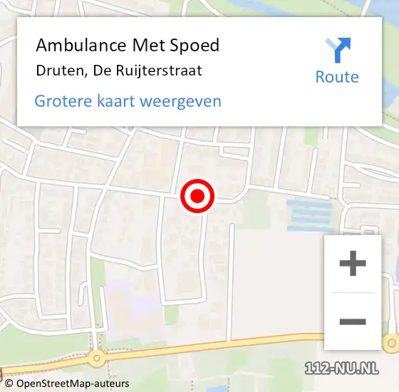 Locatie op kaart van de 112 melding: Ambulance Met Spoed Naar Druten, De Ruijterstraat op 9 maart 2019 23:25