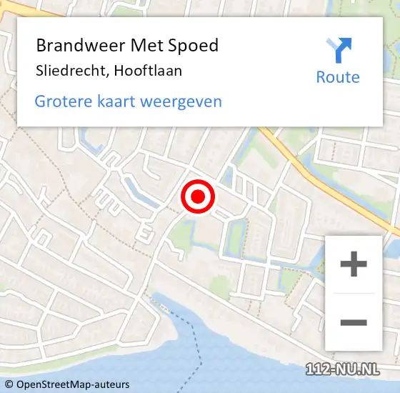 Locatie op kaart van de 112 melding: Brandweer Met Spoed Naar Sliedrecht, Hooftlaan op 10 maart 2019 02:44
