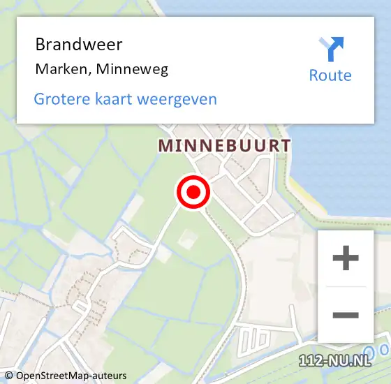 Locatie op kaart van de 112 melding: Brandweer Marken, Minneweg op 10 maart 2019 07:20